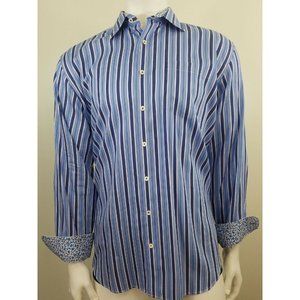 Bugatchi Uomo Shirt XL Blue Classic Fit Button Down Long Sleeve Striped